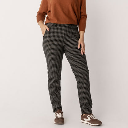 Straight Leg Jacquard Zip Detail Houndstooth Pants