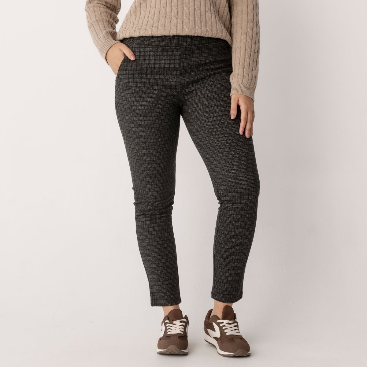 Slim Leg Jacquard Zip Detail Mini Check Pants