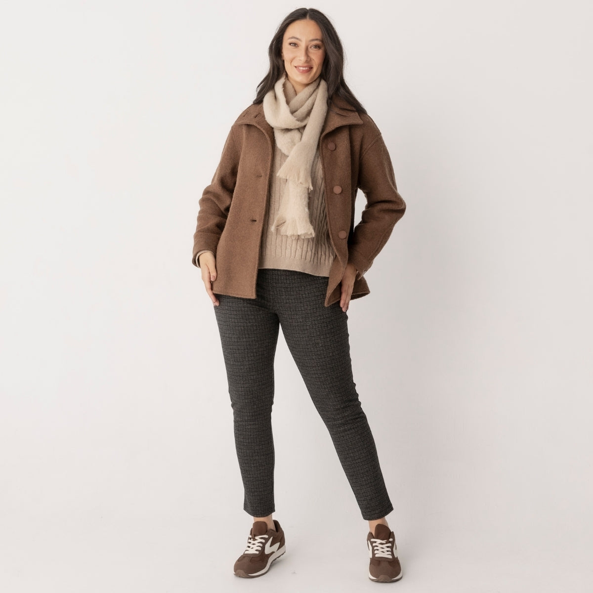 Slim Leg Jacquard Zip Detail Mini Check Pants
