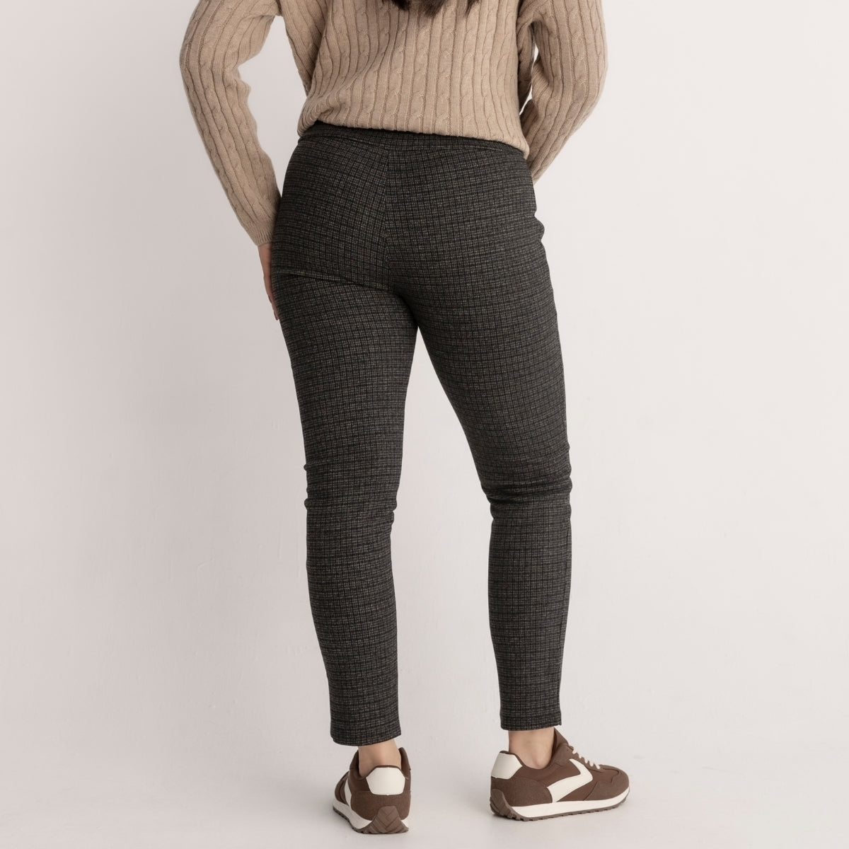 Slim Leg Jacquard Zip Detail Mini Check Pants