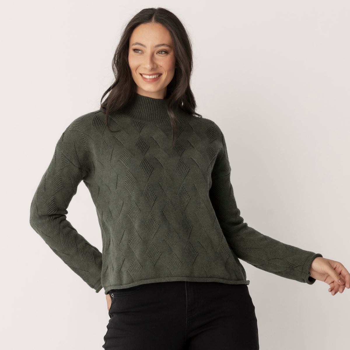Wool Cotton Chevron Cable Jumper