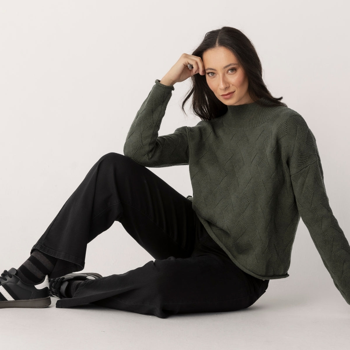 Wool Cotton Chevron Cable Jumper