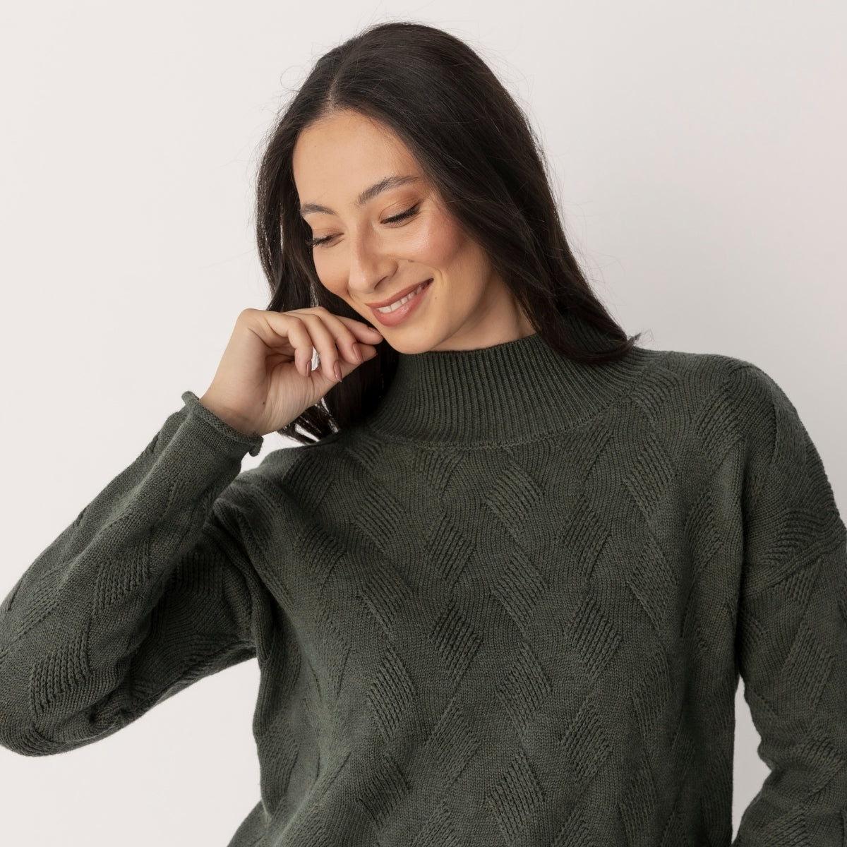 Wool Cotton Chevron Cable Jumper