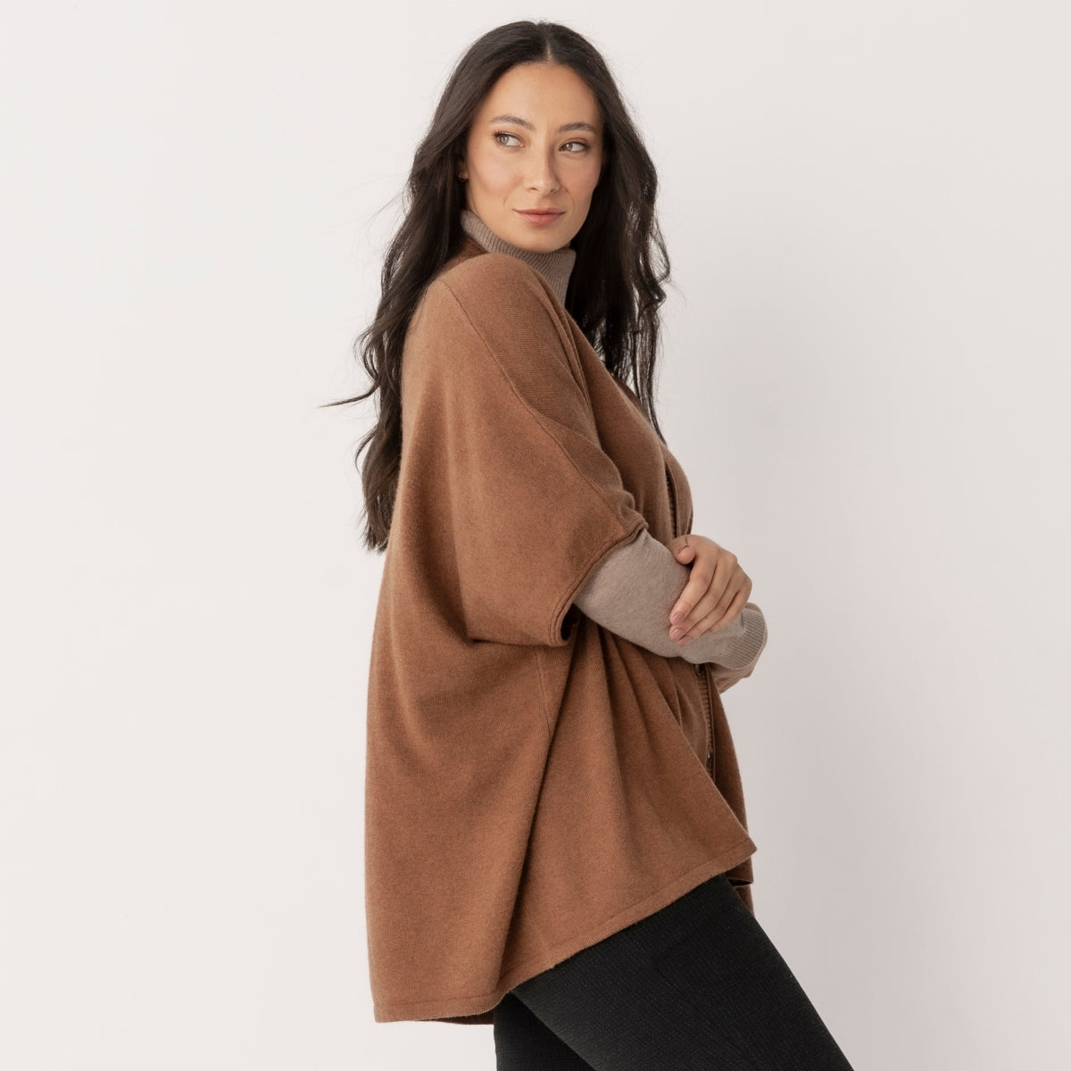 Wool Blend Button Through Poncho