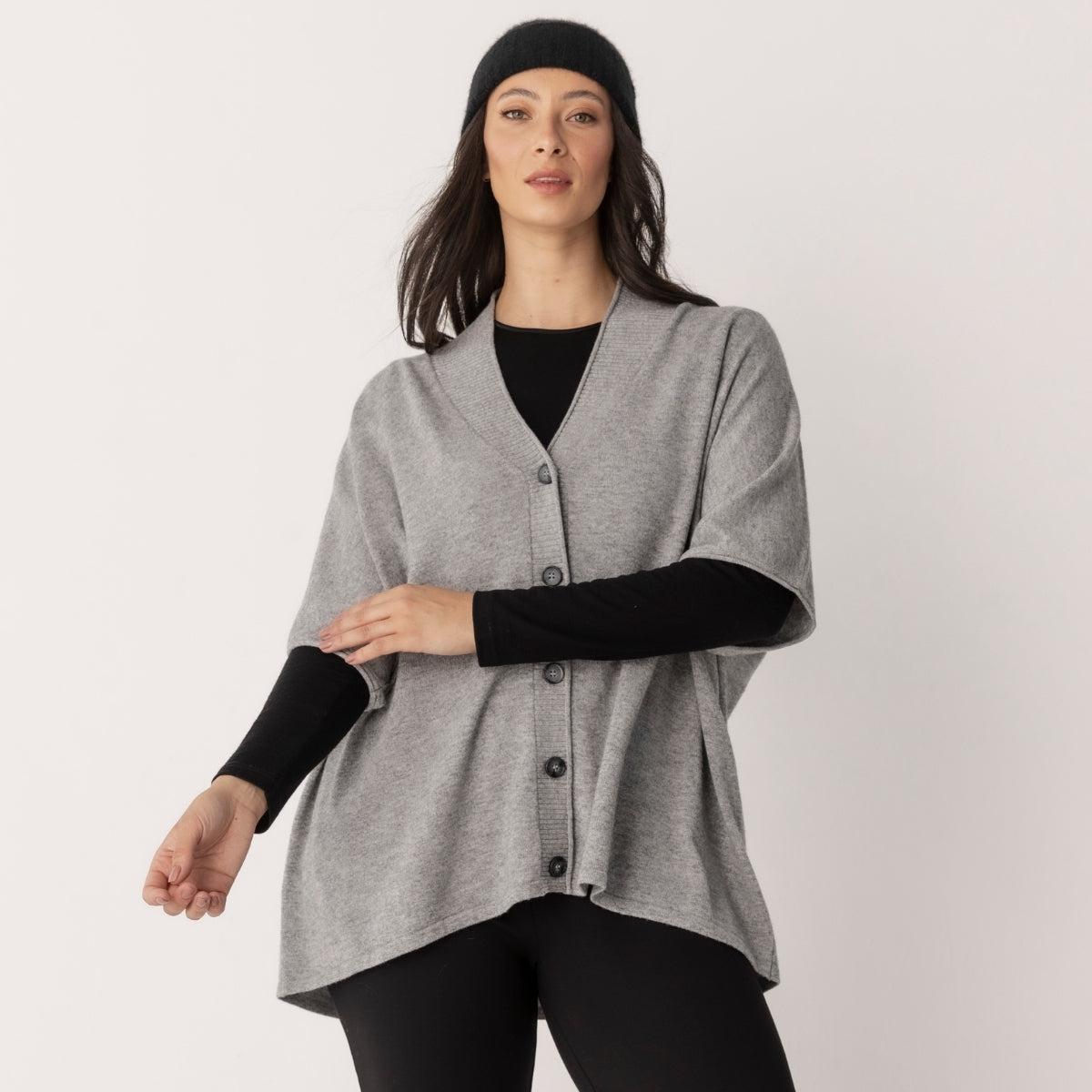 Wool Blend Button Through Poncho
