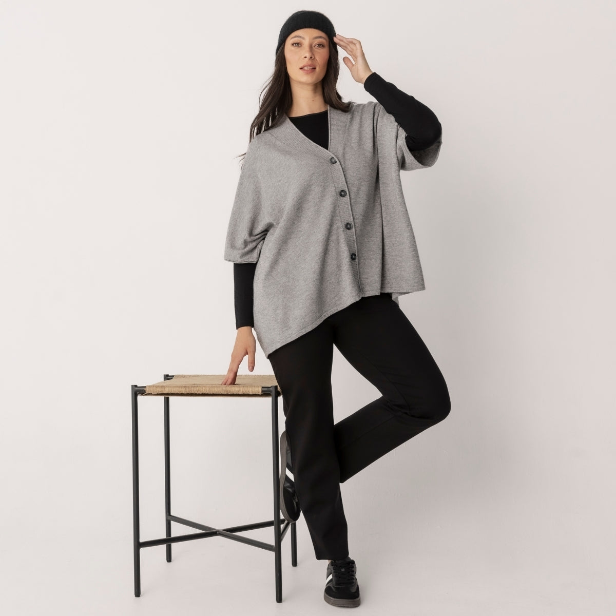 Wool Blend Button Through Poncho