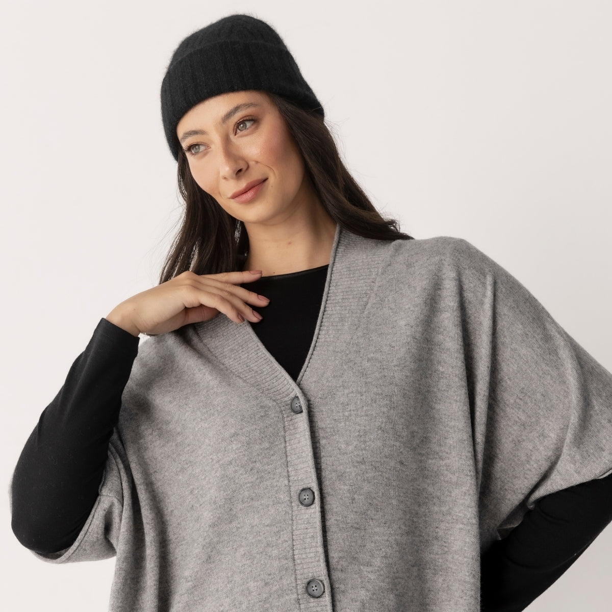 Wool Blend Button Through Poncho
