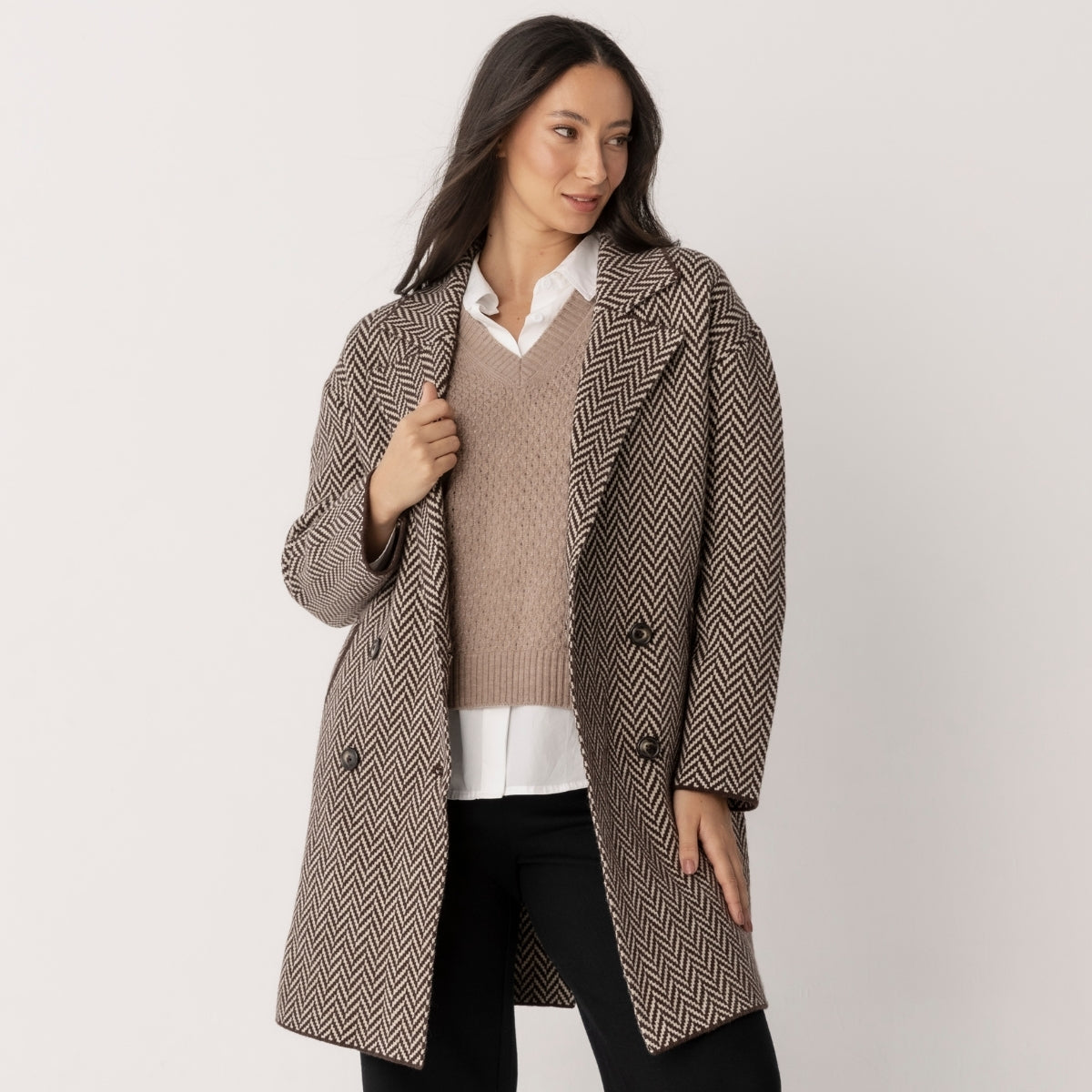 Herringbone Double Breasted Coat