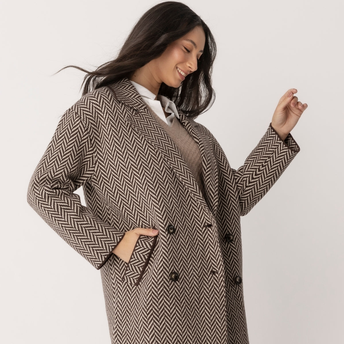 Herringbone Double Breasted Coat