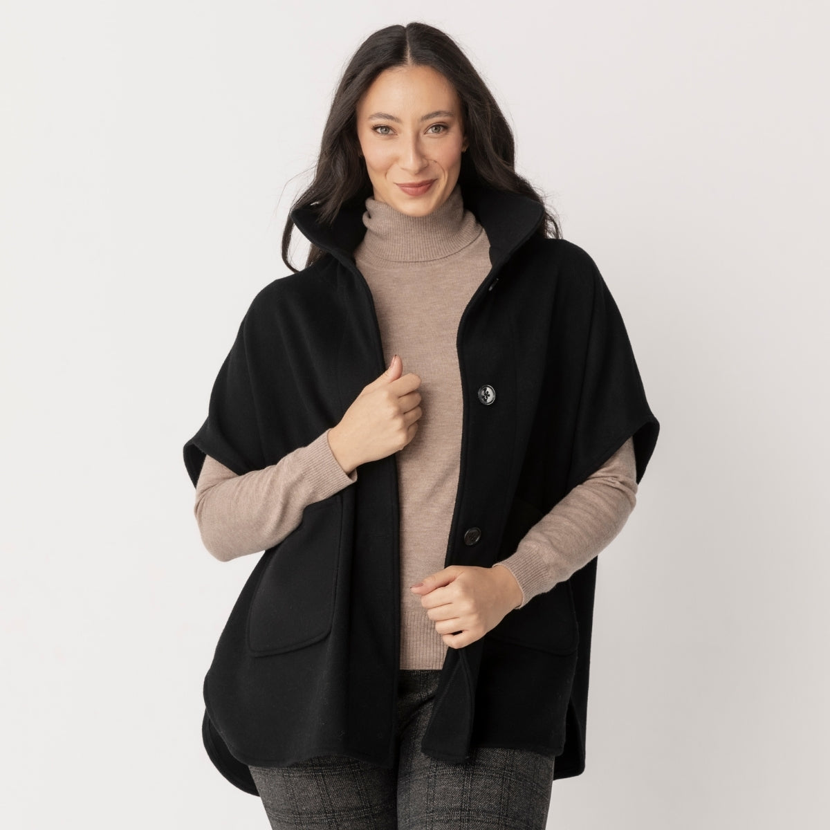 Wool Cashmere Blend Button Through Cape