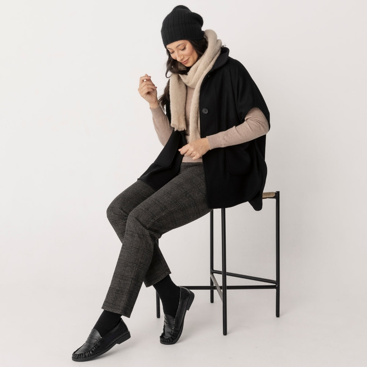 Wool Cashmere Blend Button Through Cape