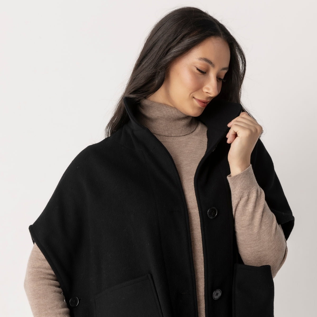 Wool Cashmere Blend Button Through Cape