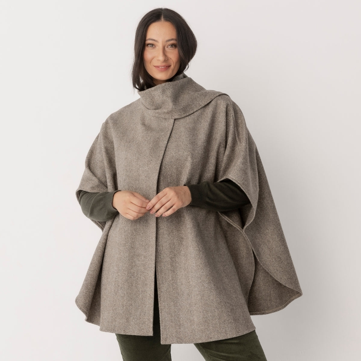 Wool Blend Cape with Scarf