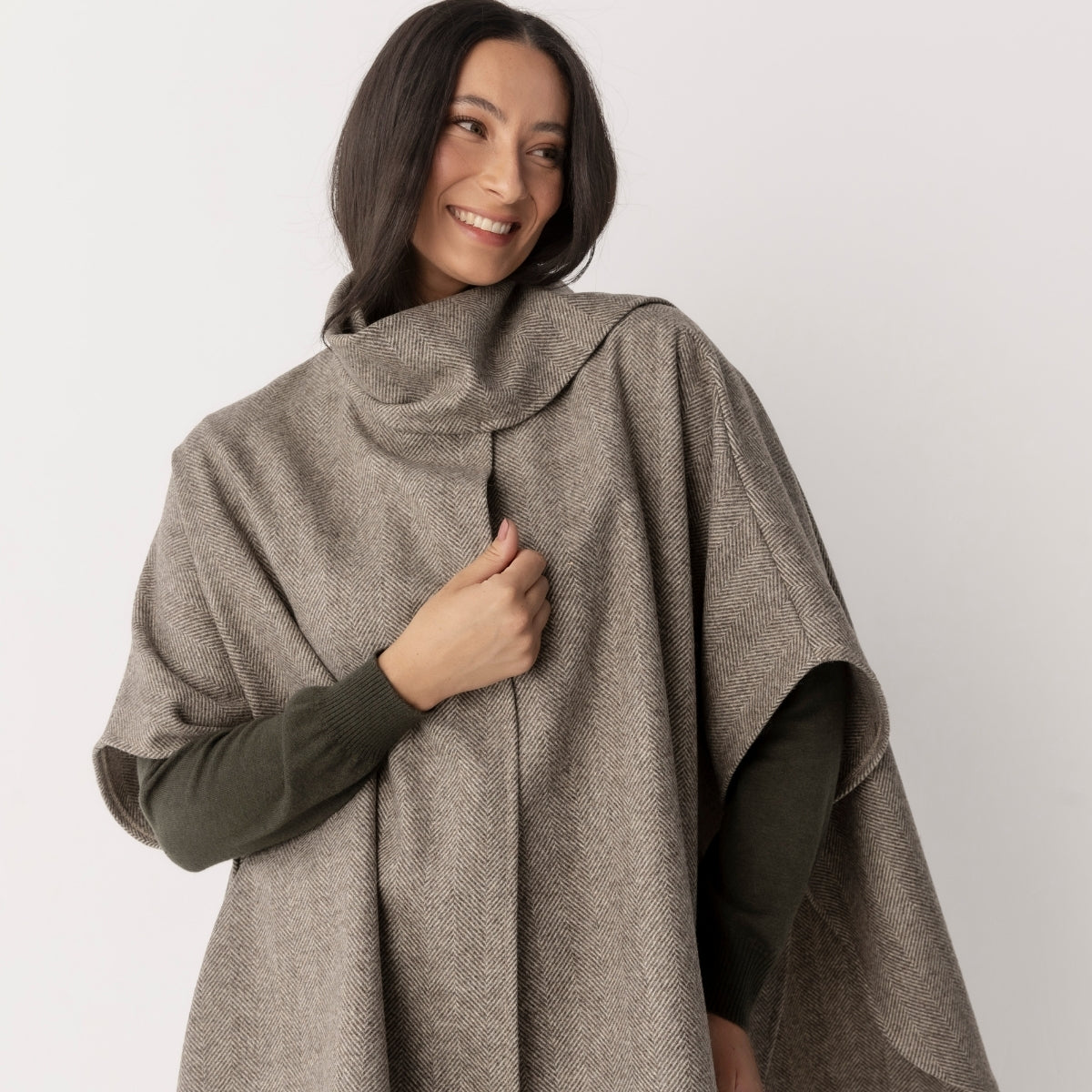 Wool Blend Cape with Scarf