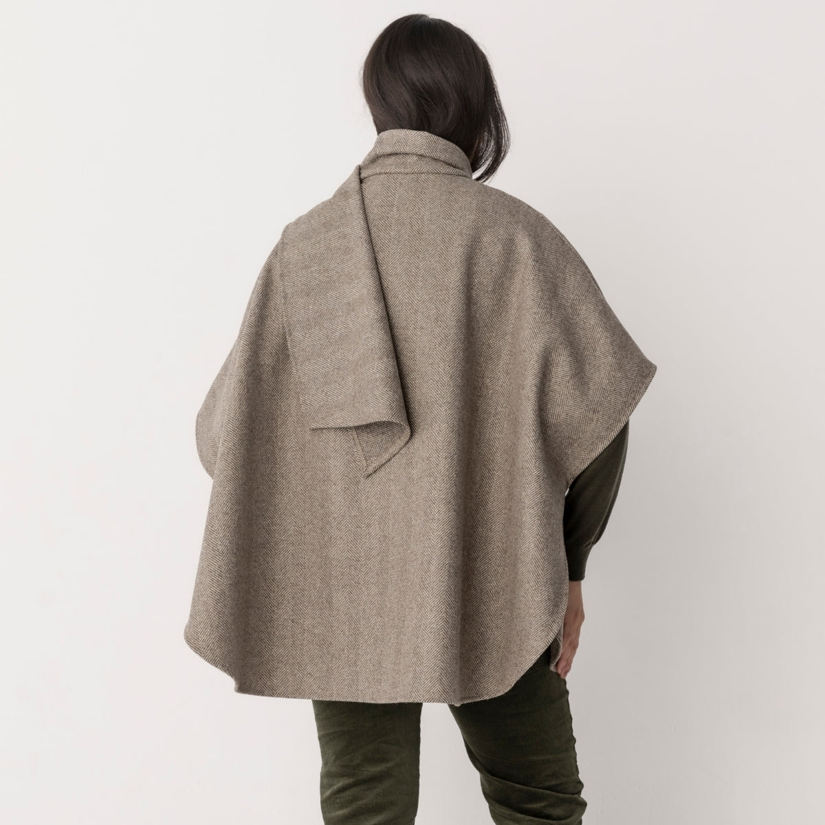 Wool Blend Cape with Scarf