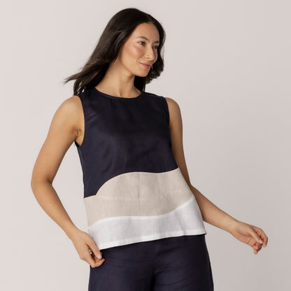 Linen Spliced Tank With Zip