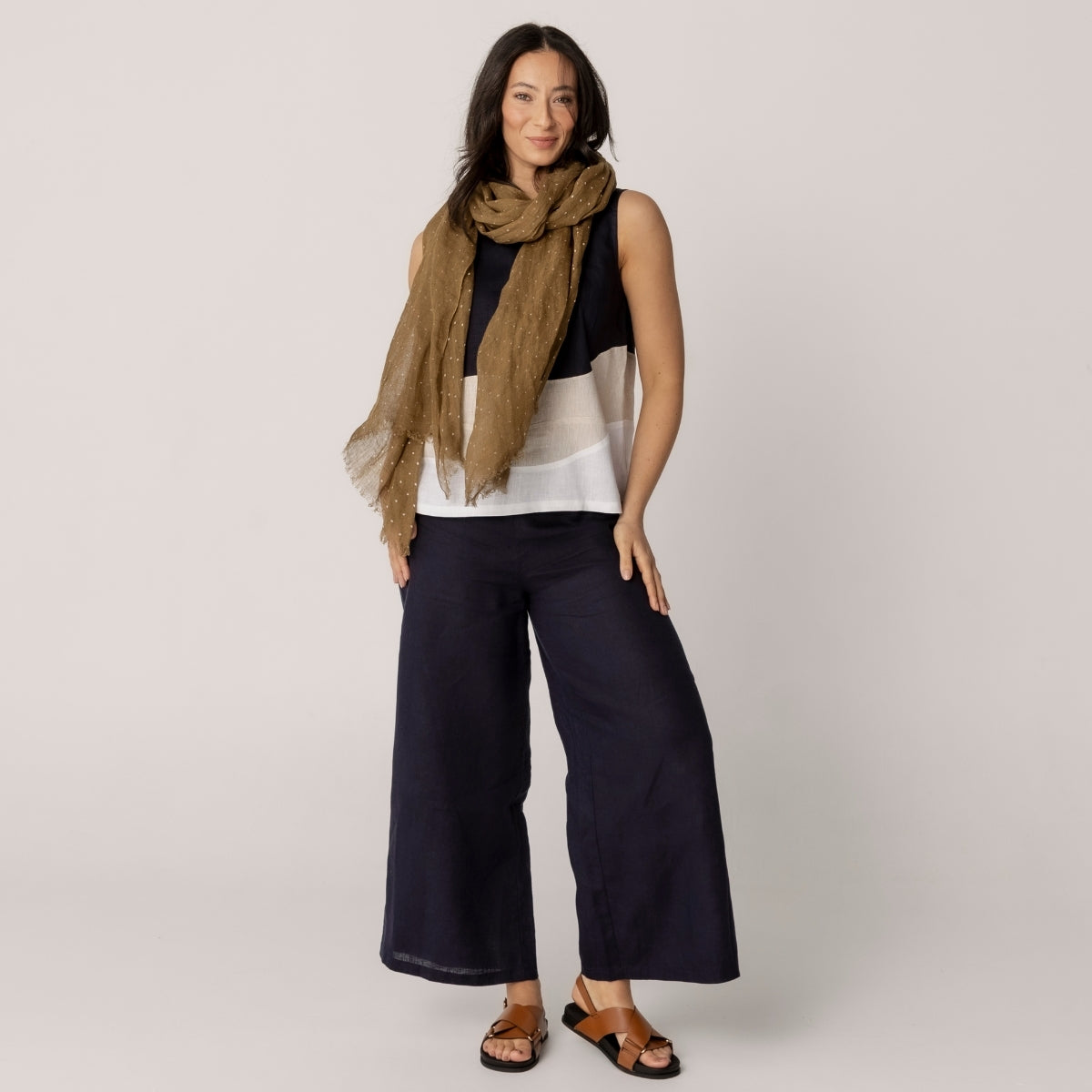 Linen Spliced Tank With Zip