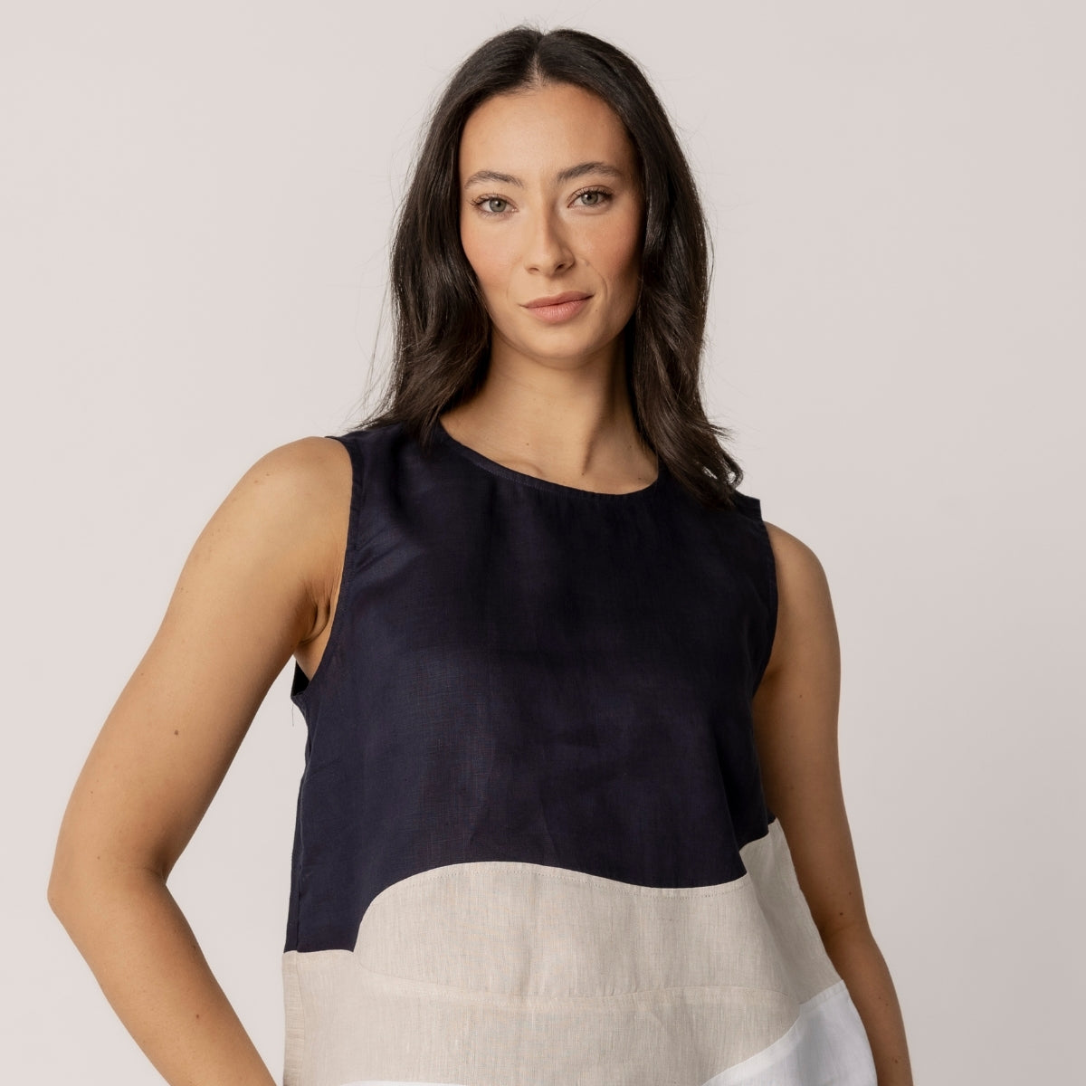 Linen Spliced Tank With Zip
