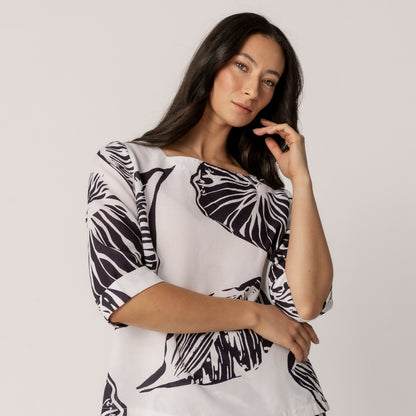Linen Tencel Printed 3/4 Sleeve Top