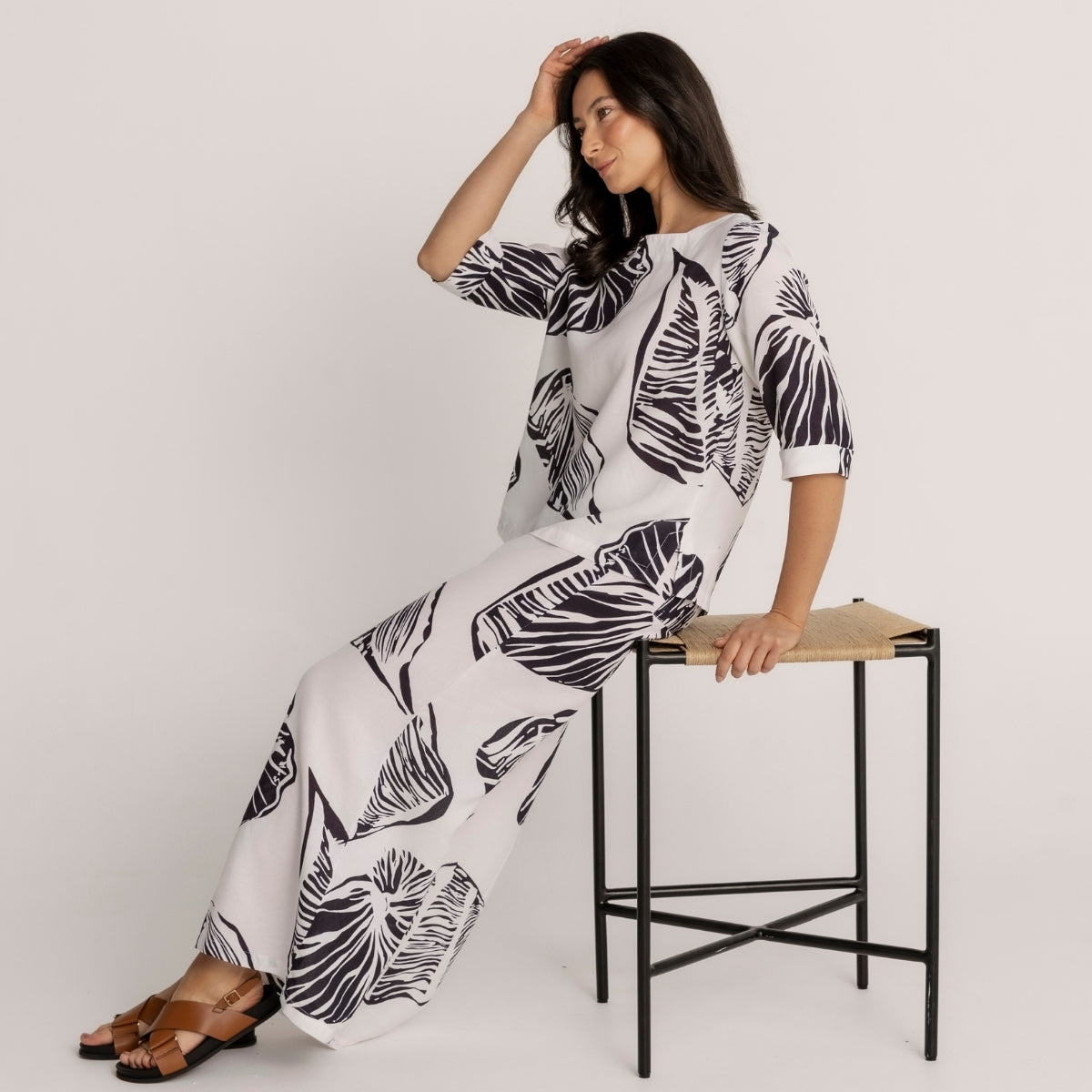 Linen Tencel Printed 3/4 Sleeve Top