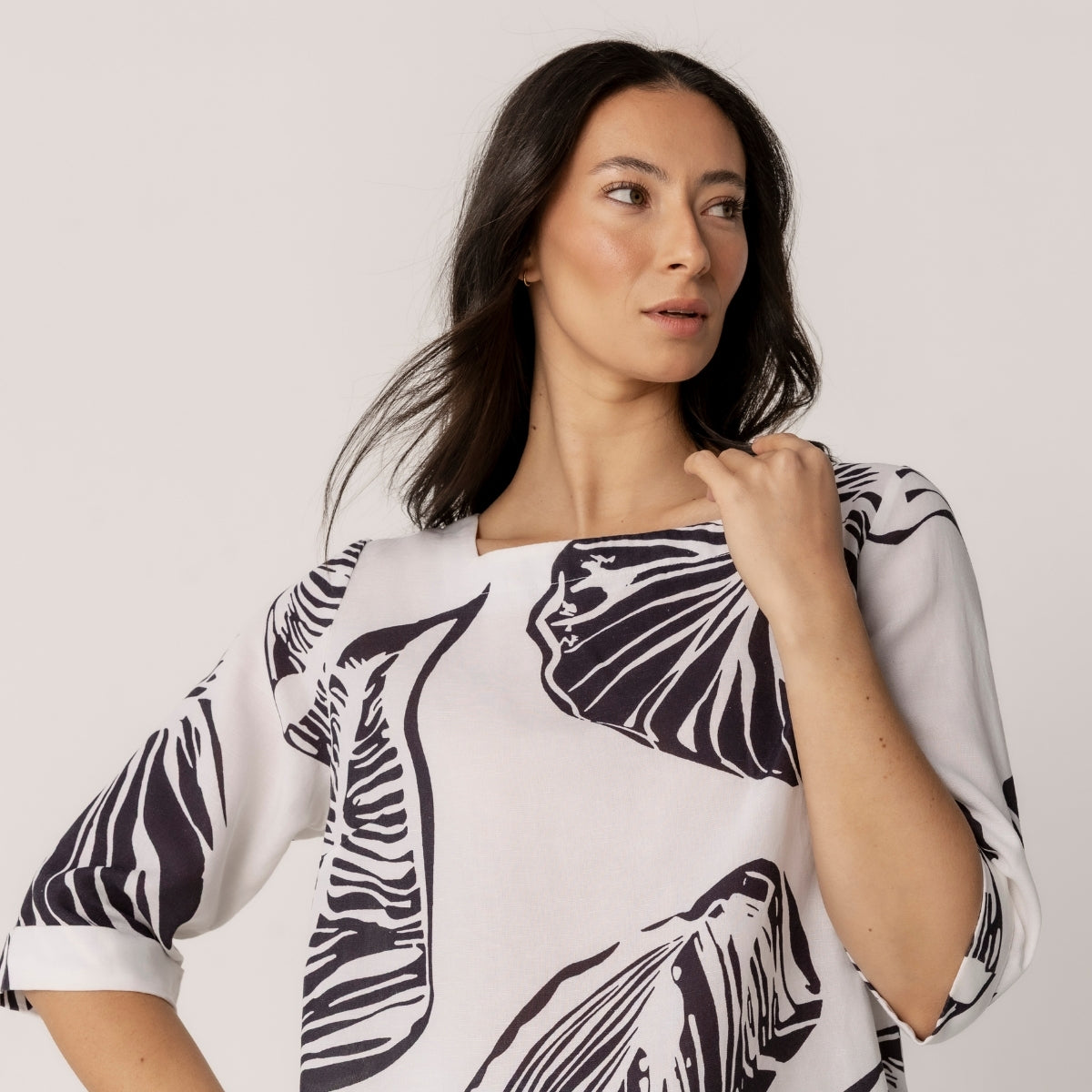 Linen Tencel Printed 3/4 Sleeve Top