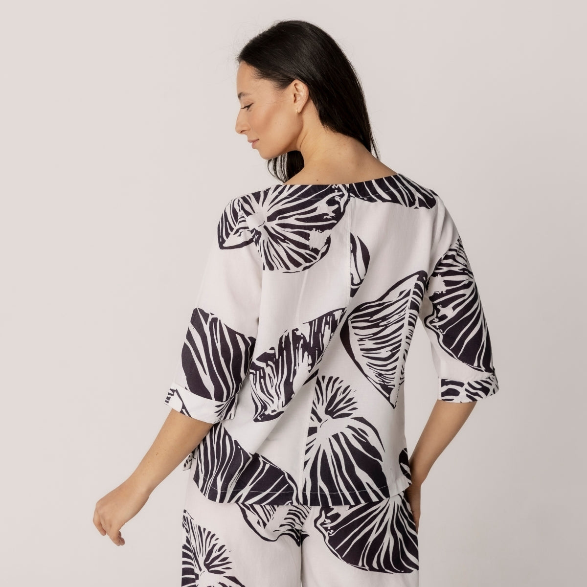 Linen Tencel Printed 3/4 Sleeve Top