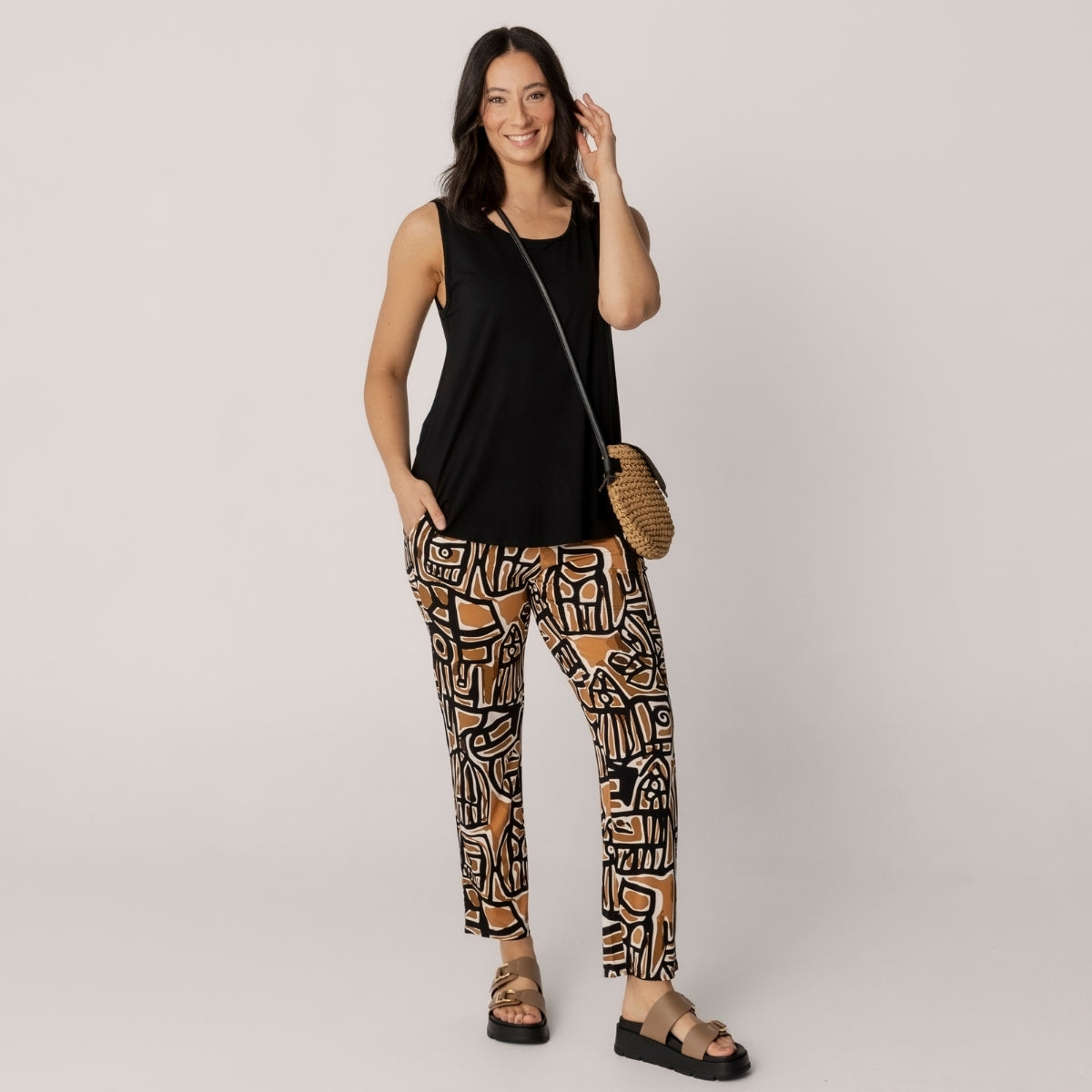 Bamboo Relaxed Printed Pants 7/8