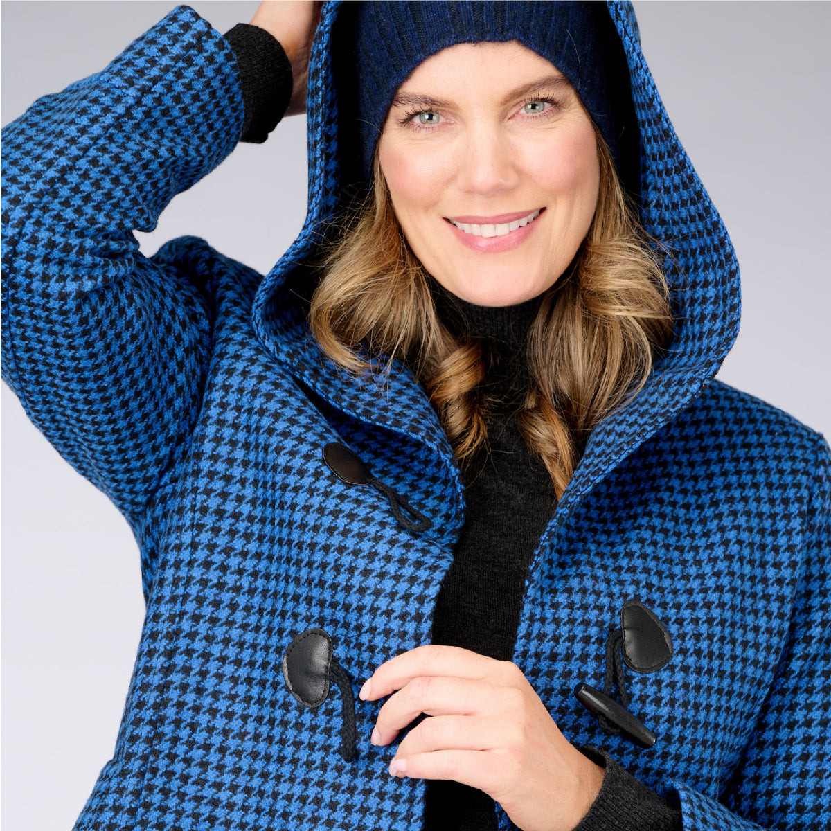 Hooded Duffle Houndstooth Coat – Creswick Wool