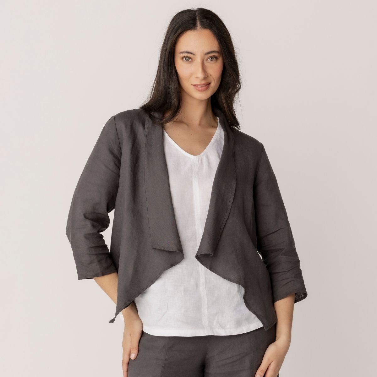Open 3/4 Sleeve Linen Jacket