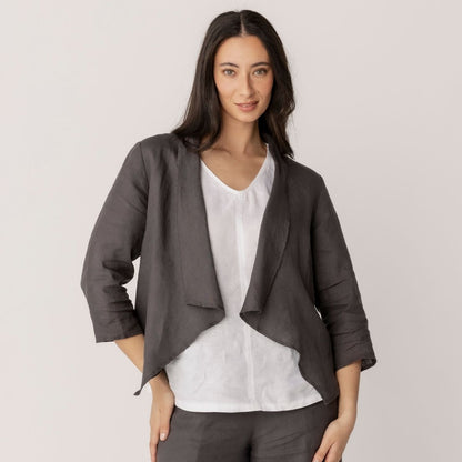 Open 3/4 Sleeve Linen Jacket