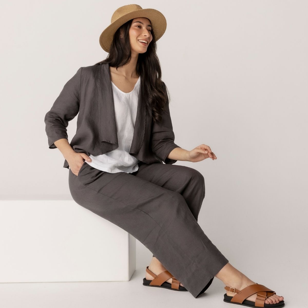 Open 3/4 Sleeve Linen Jacket