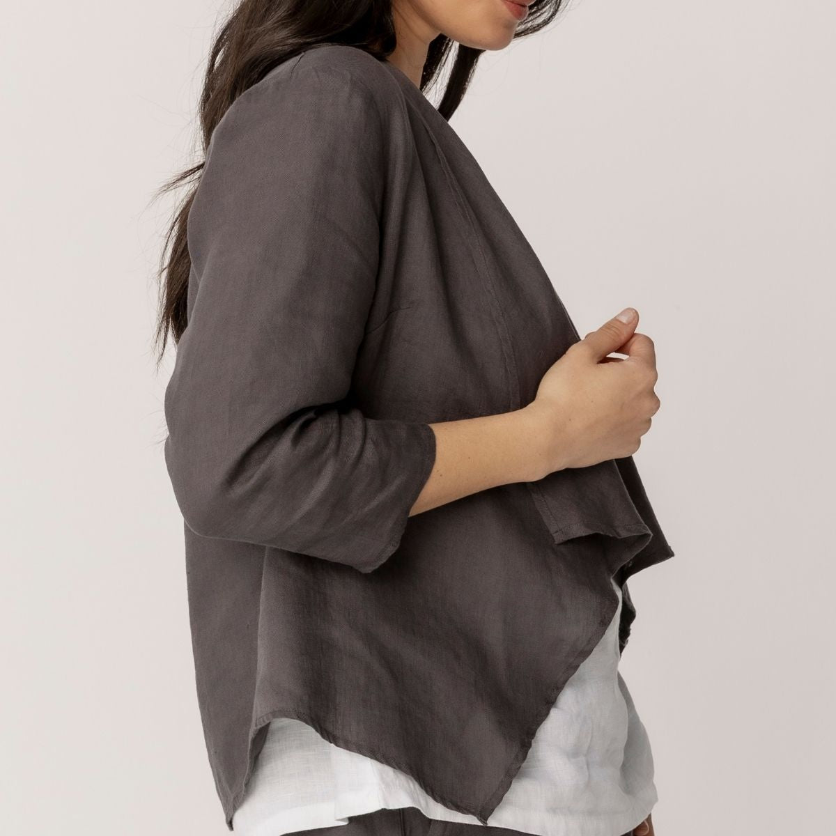 Open 3/4 Sleeve Linen Jacket