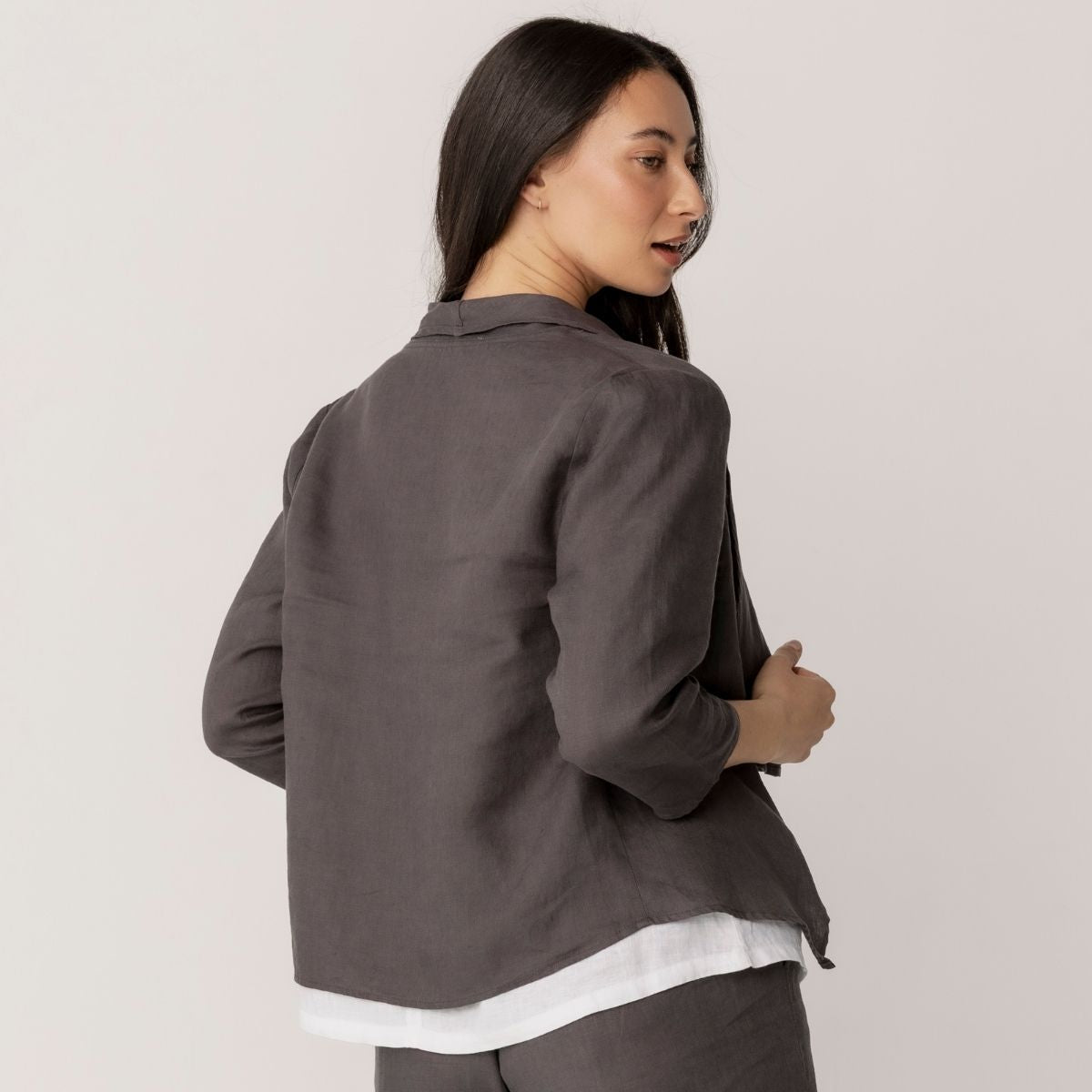 Open 3/4 Sleeve Linen Jacket