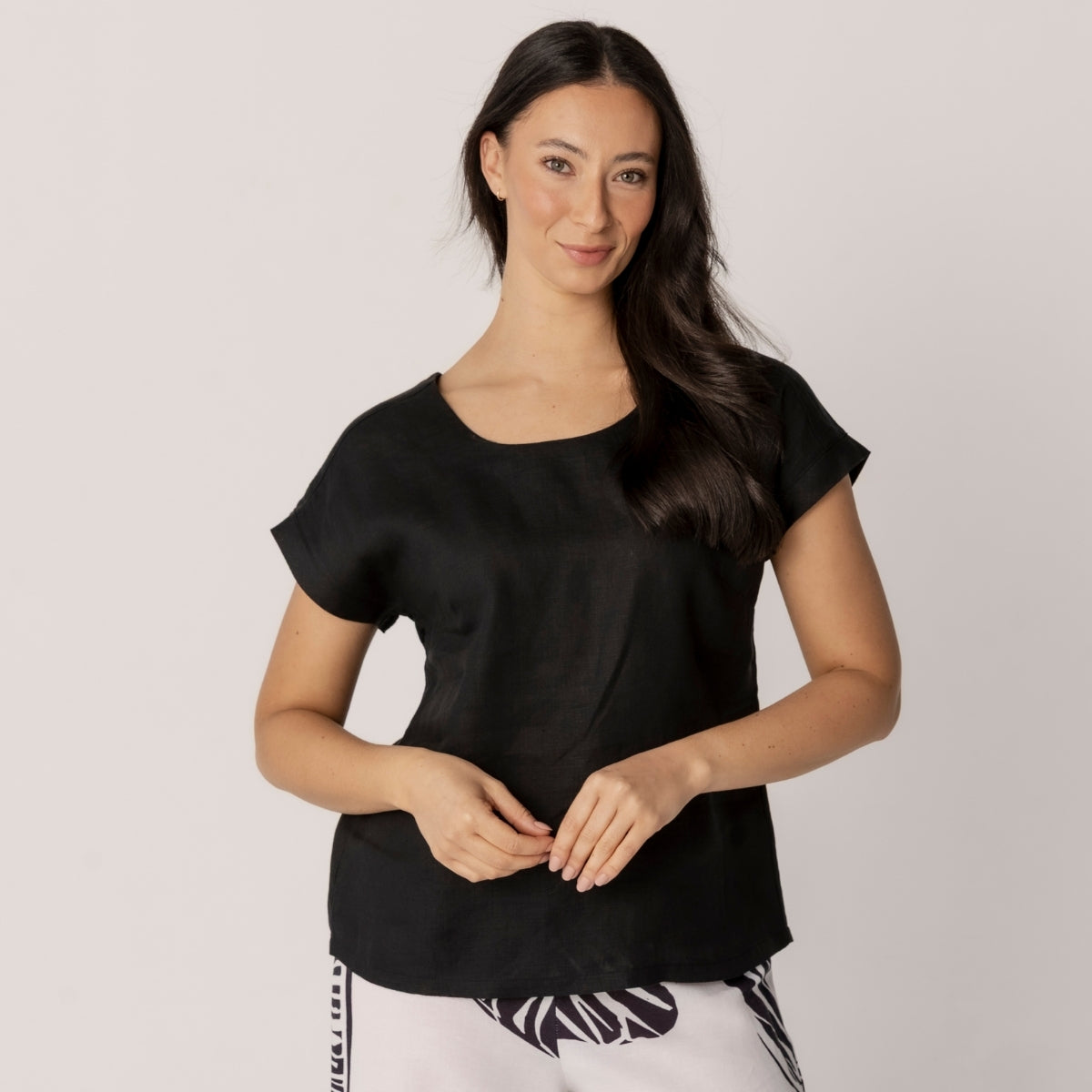 Linen Cap Sleeve Button Back Top