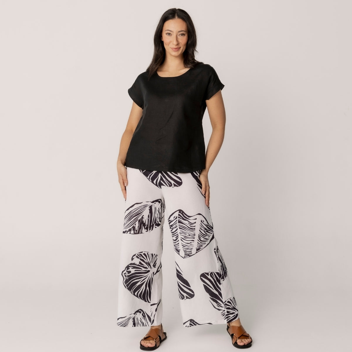 Linen Cap Sleeve Button Back Top