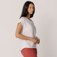 Linen Cap Sleeve Button Back Top
