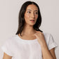 Linen Cap Sleeve Button Back Top