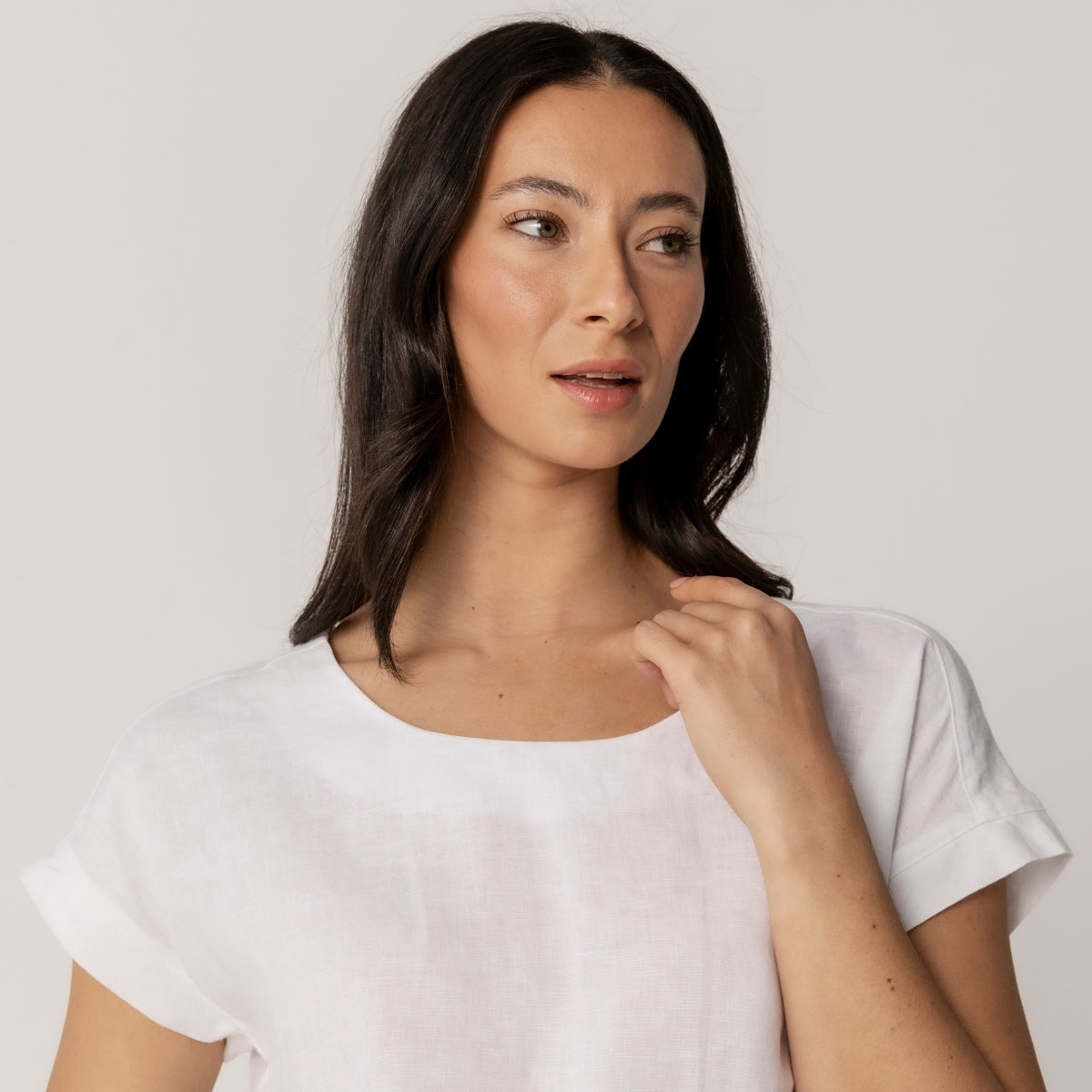 Linen Cap Sleeve Button Back Top