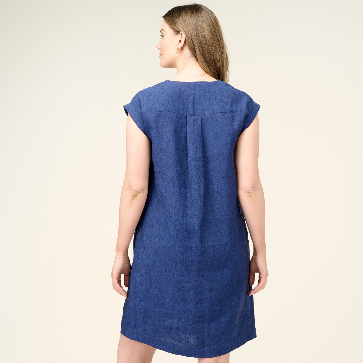 Linen Vee Neck Extended Sleeveless Dress