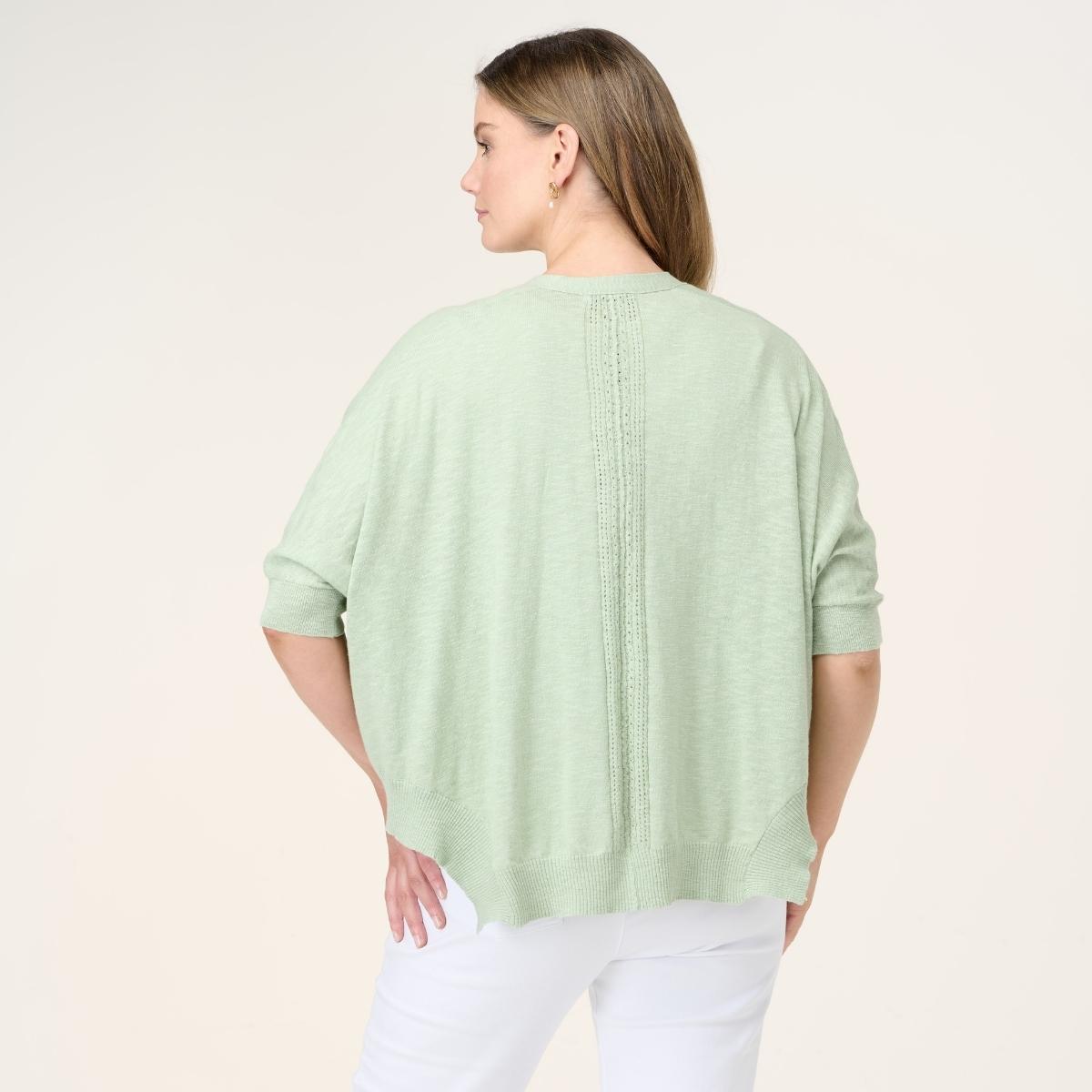 Cotton Linen Oversized Ribbed Cardigan With Lace Detail