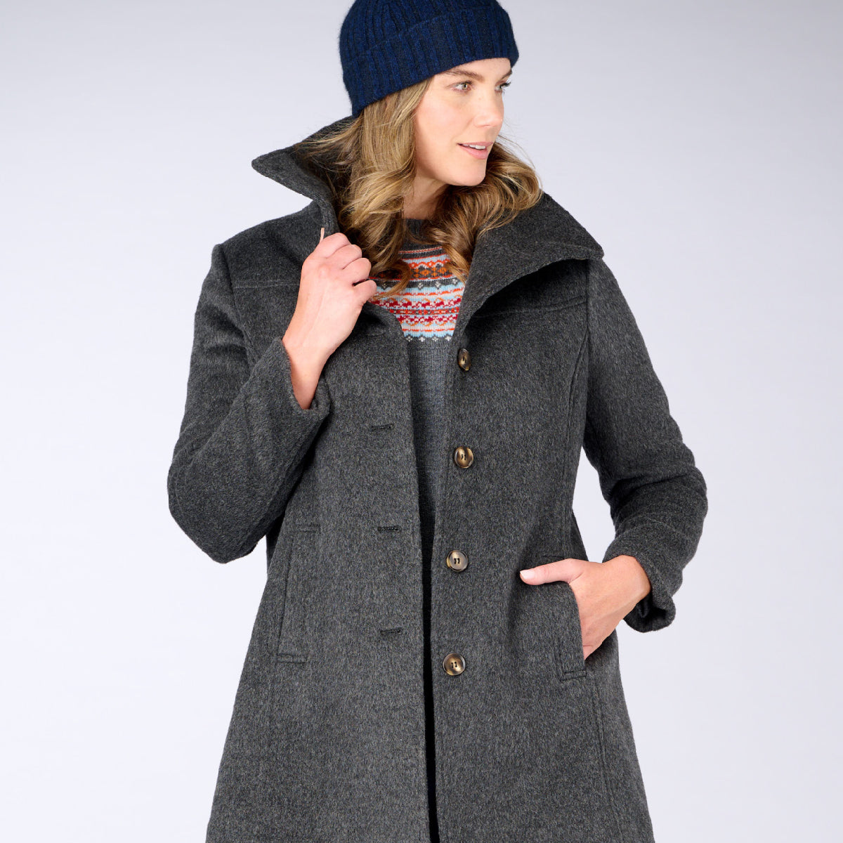 Wool Blend Funnel Coat