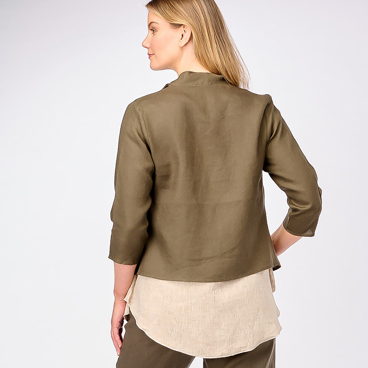 Open 3/4 Sleeve Linen Jacket