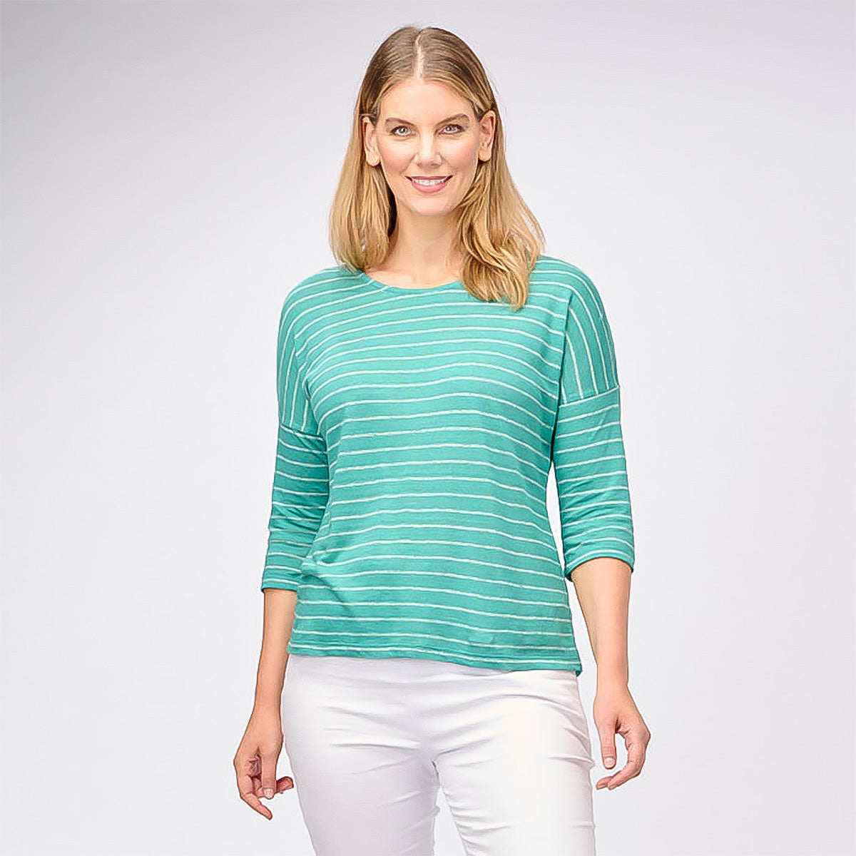 Yarn Dye Stripe Linen 3/4 Sleeve Top