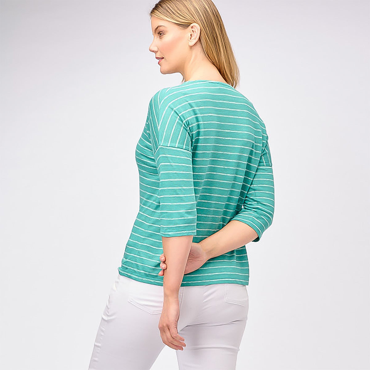 Yarn Dye Stripe Linen 3/4 Sleeve Top