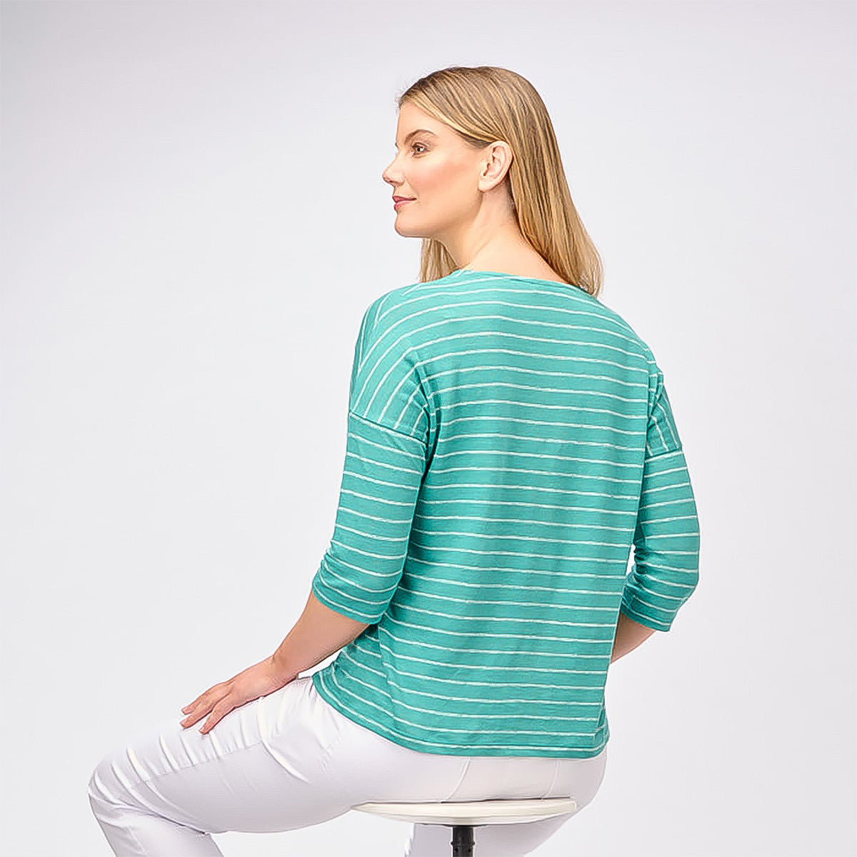 Yarn Dye Stripe Linen 3/4 Sleeve Top