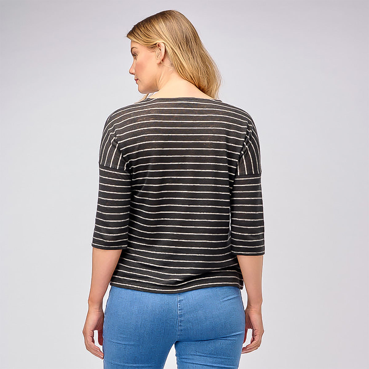 Yarn Dye Stripe Linen 3/4 Sleeve Top