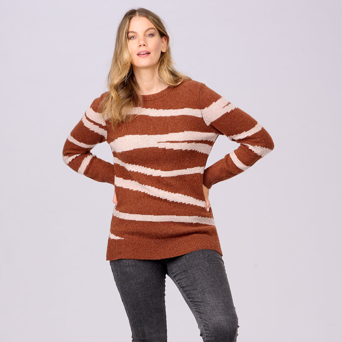 Lambswool Longline Zebra Intarsia Sweater