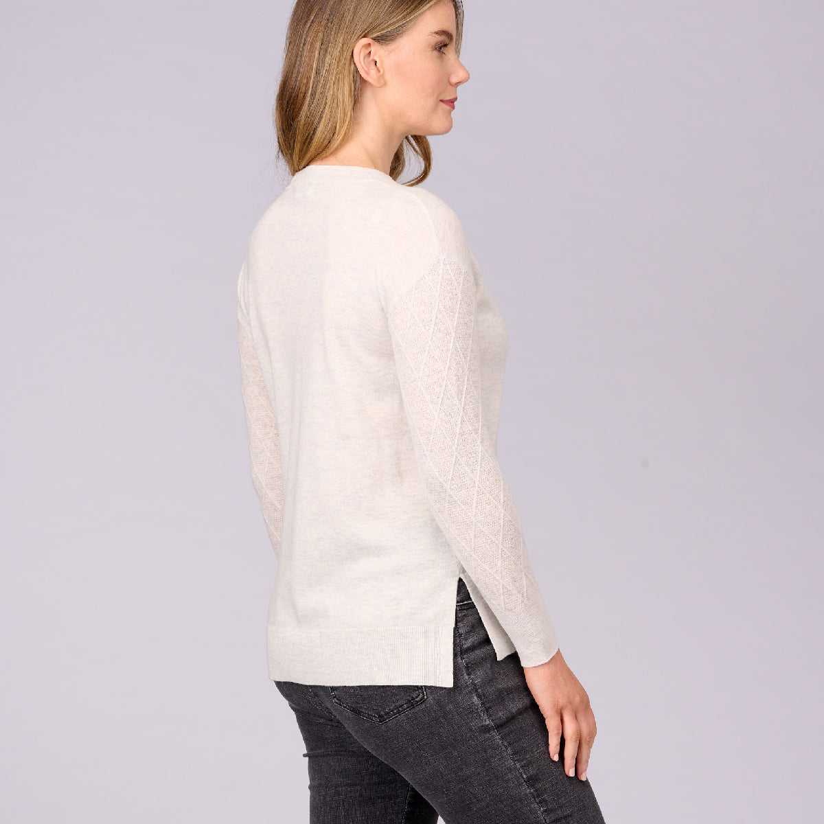 Wool Cashmere Cabled Sleeve Sweater