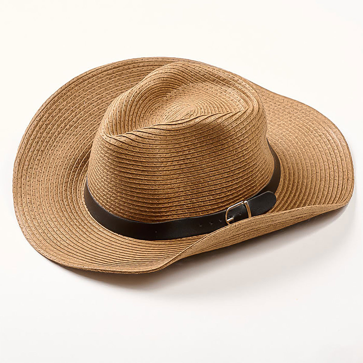 Wide Brim Buckle Trim Hat