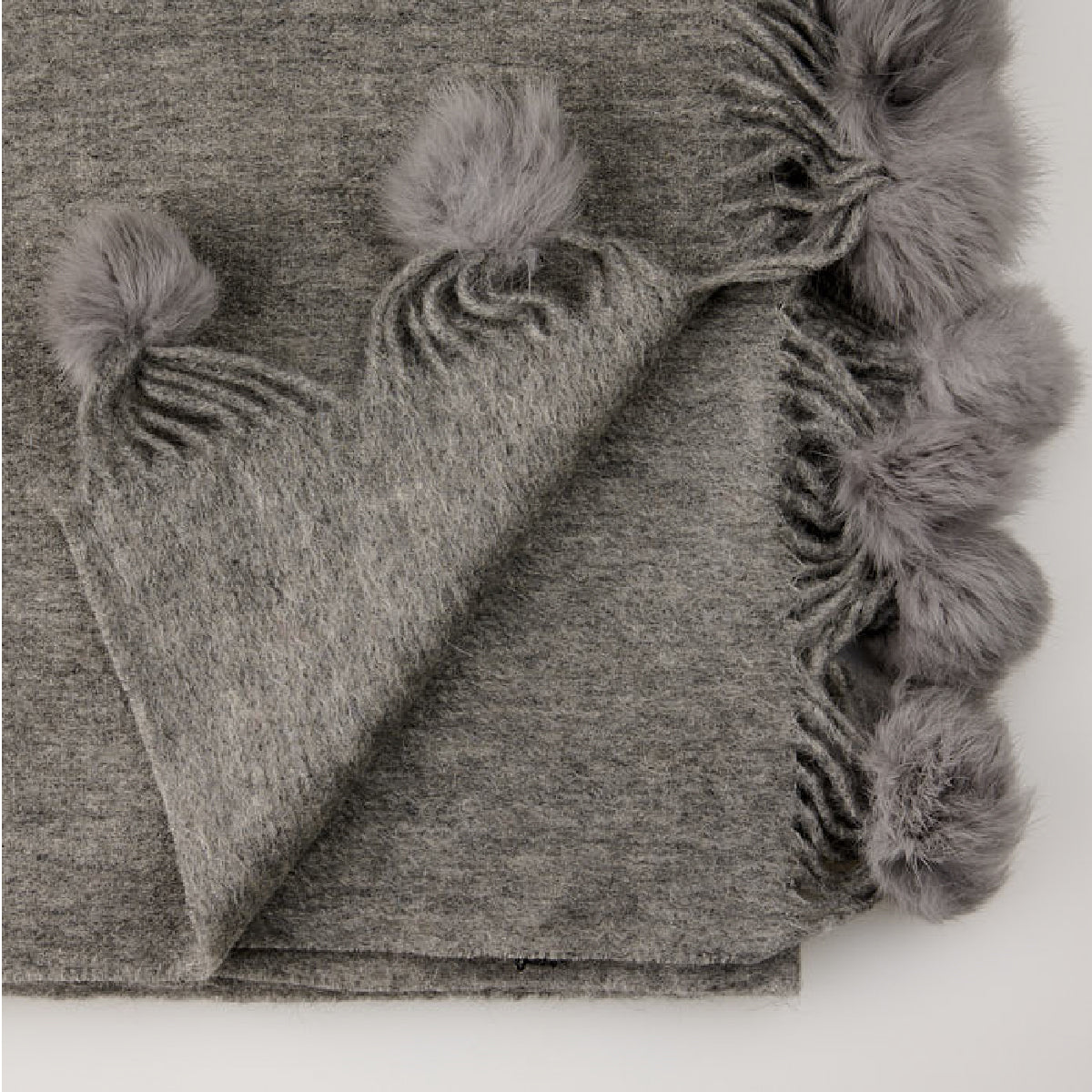 Cashmere Wool Rabbit Pom Pom Shawl